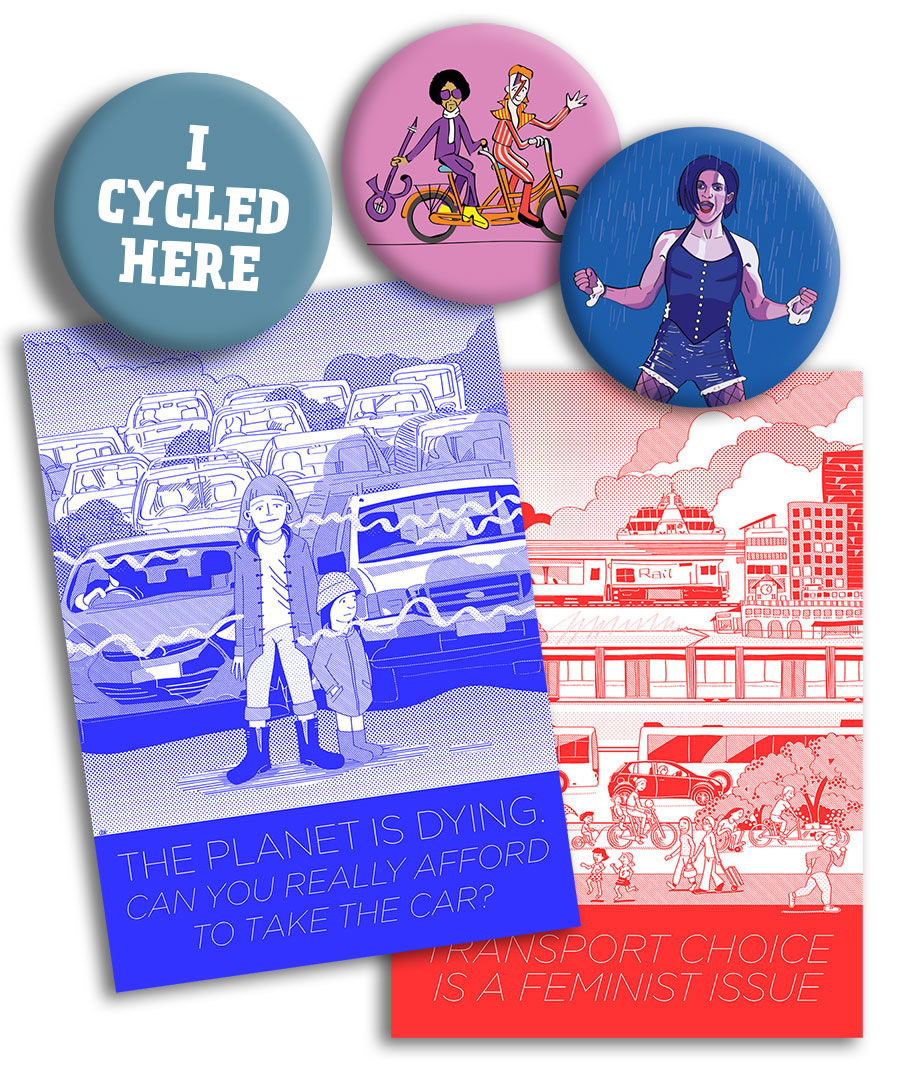 Image of posters and badges