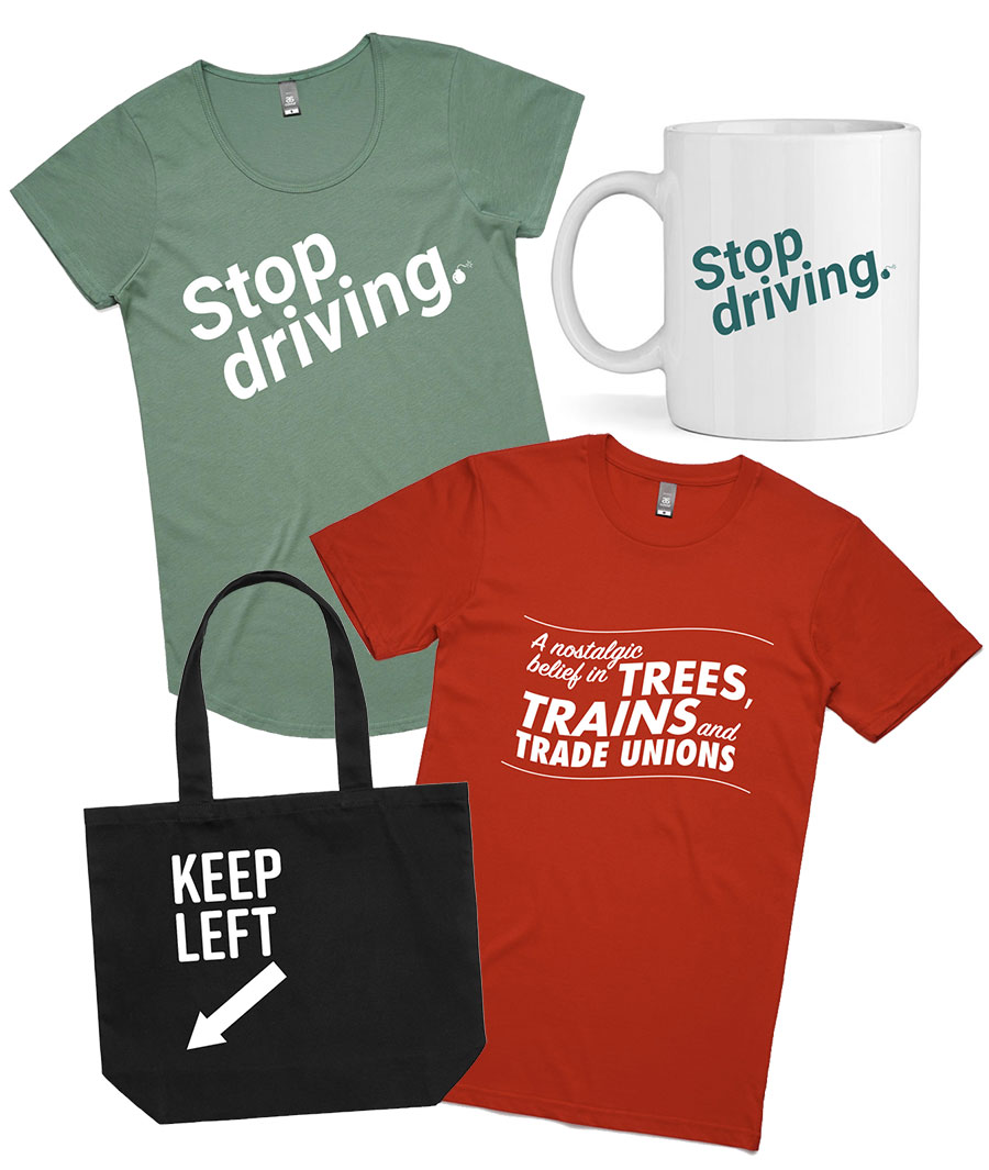 Image of tshirts, bag and mug